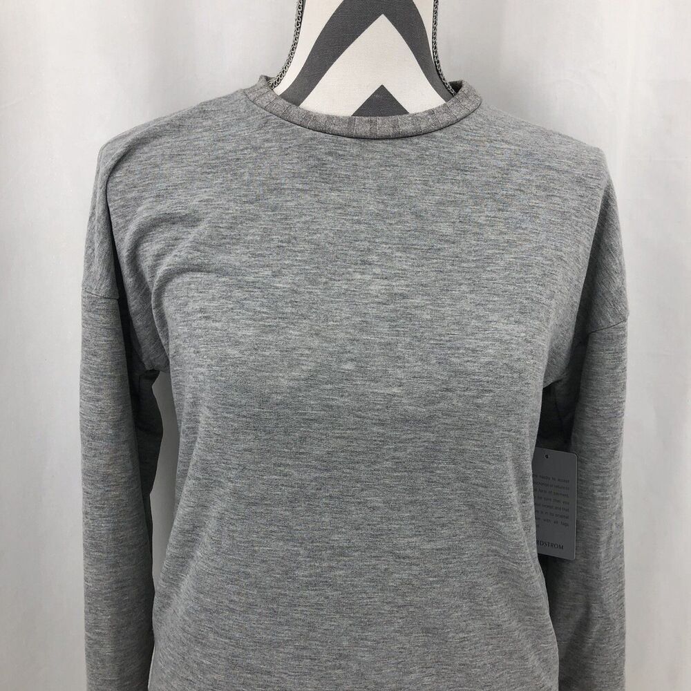 VELVET TORCH Gray Long Sleeve Mini Knit Raw Hem Sweater T Shirt Dress XS NWT